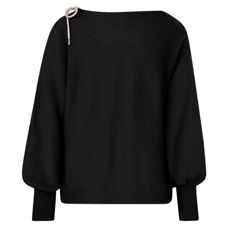 Ida Crystal Bow Cold Shoulder Sweater image number null