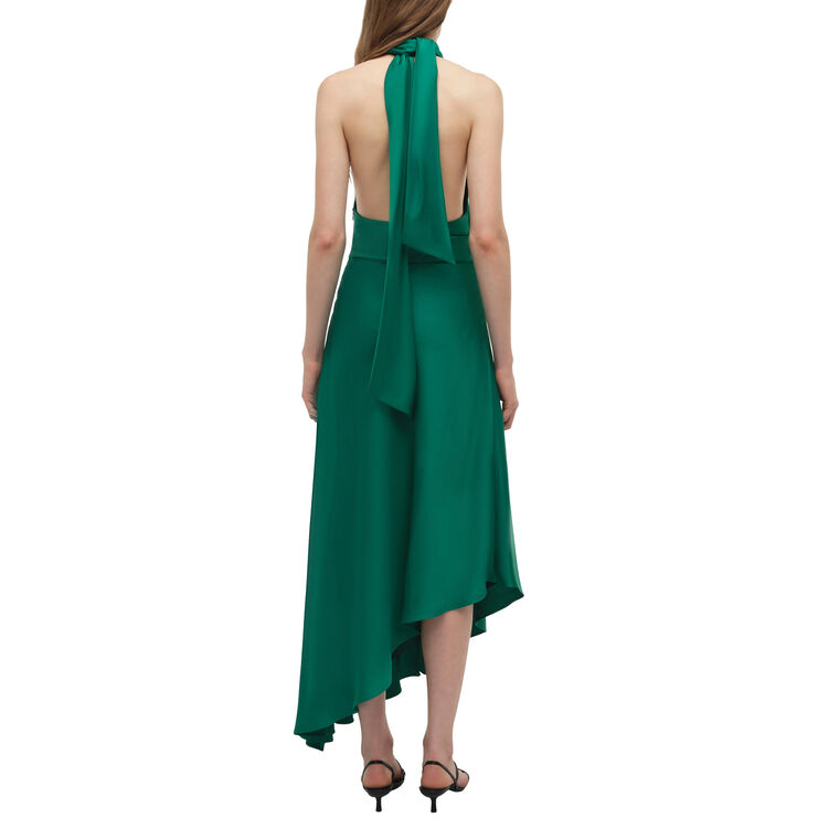 Monica Sleeveless Halterneck Satin Midi Dress image number null