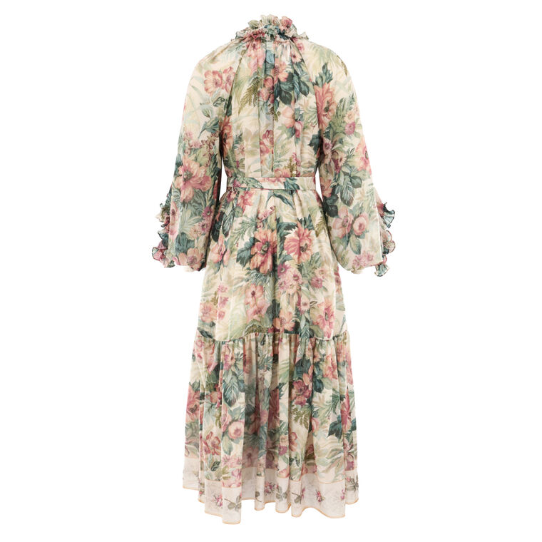 Amanda Long Sleeve Floral Ruffle Belted Midi Dress image number null