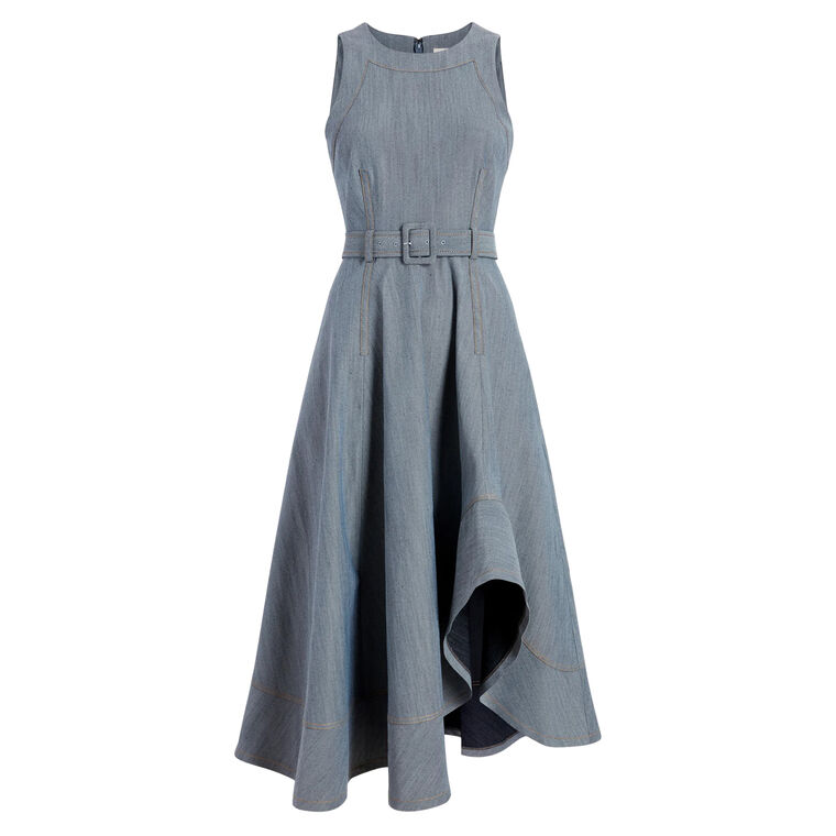 Zelda Sleeveless Belted Denim Midi Dress image number null