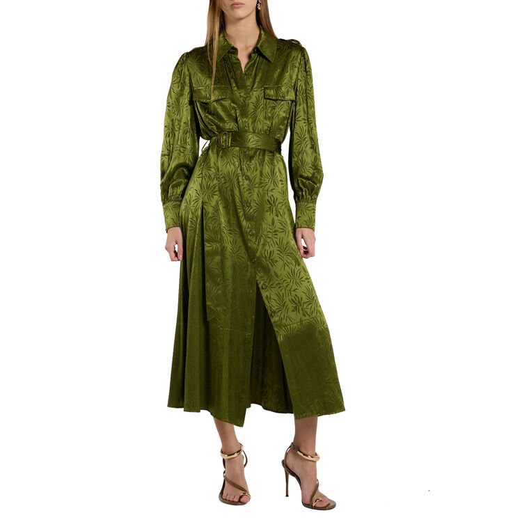 Darcy Long Sleeve Belted Silk Jacquard Midi Dress image number null
