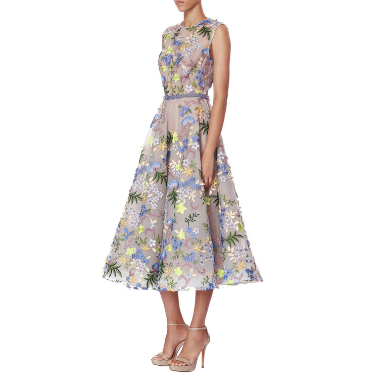 Saba Sleeveless Blossom Embroidered Midi Dress image number null