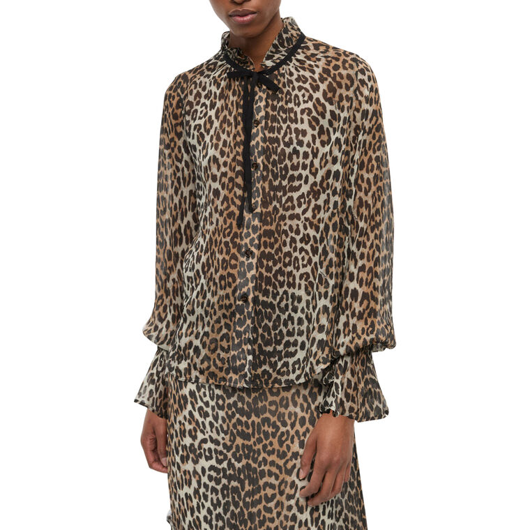 Printed Viscose Chiffon Tie Neck Shirt image number null