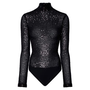 Mini Stretch Sequin Mock Neck Bodysuit