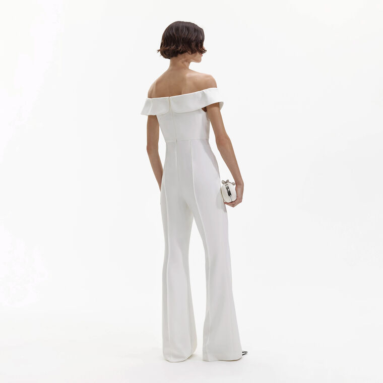 White Crepe Bow Jumpsuit image number null