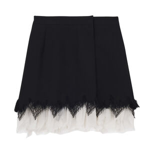 Wool Gabardine Cobweb Lace Mini Skirt