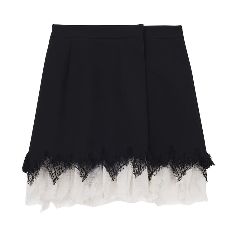 Wool Gabardine Cobweb Lace Mini Skirt image number null