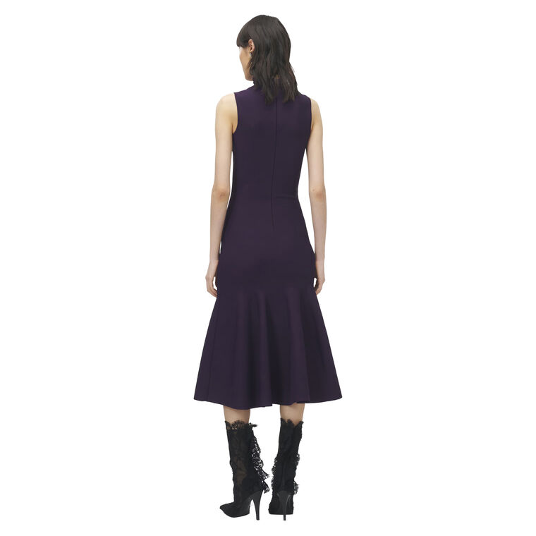 Sleeveless Flared Knit Midi Dress With Lace Detail image number null