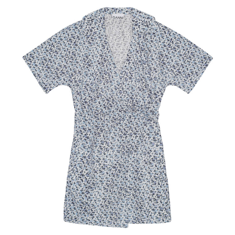 Printed Cotton Wrap Mini Dress image number null