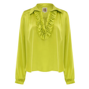 Celine Long Sleeve Silk Ruffle Shirt
