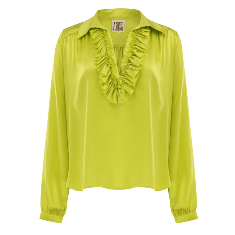 Celine Long Sleeve Silk Ruffle Shirt image number null
