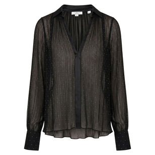 Heat-Set Dot Chiffon Gathered Blouse