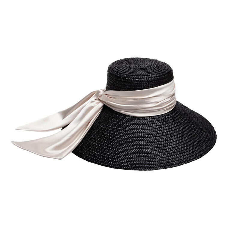 Mirabel Wide-Brim Straw Sun Hat With Satin Bow image number null