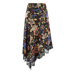 Rosemary Floral Asymmetric Hem Midi Skirt