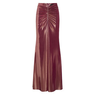 Coated Jersey Ruched Maxi Skirt