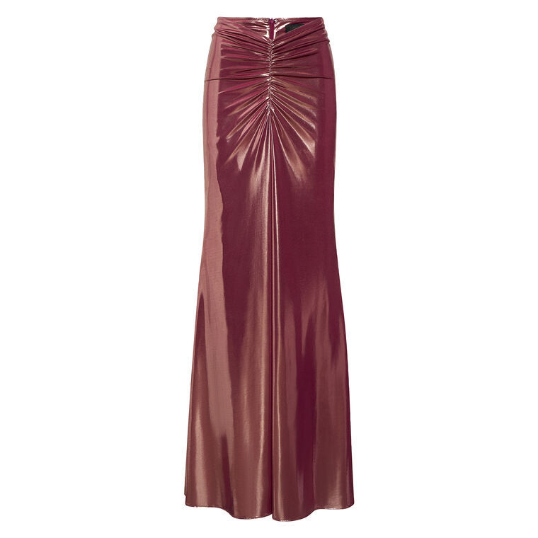 Coated Jersey Ruched Maxi Skirt image number null