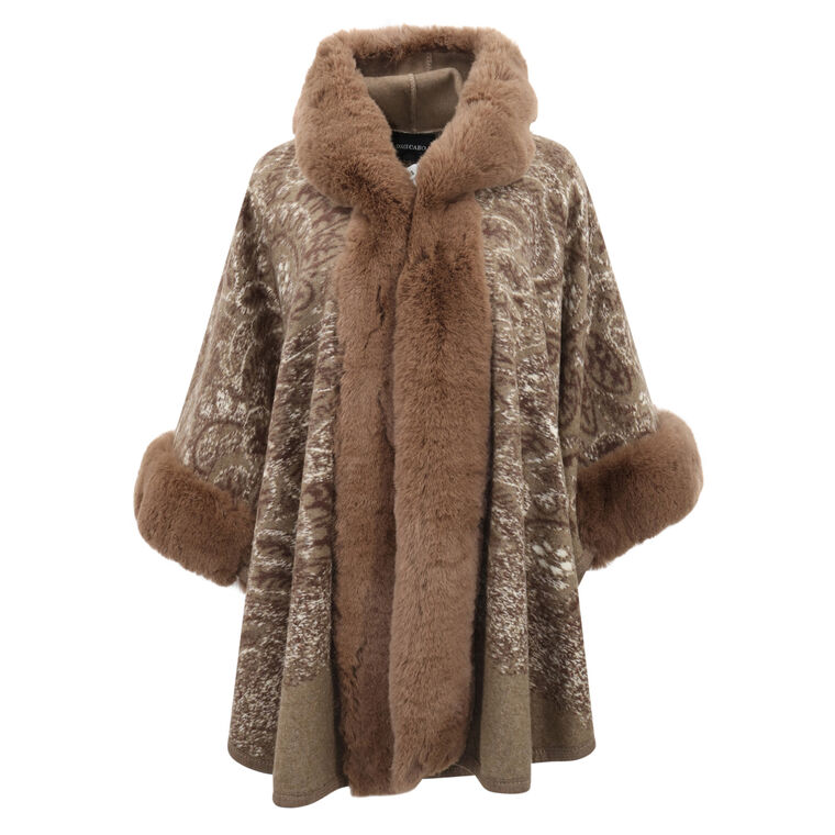 Faux Fur Trim Hooded Cape image number null