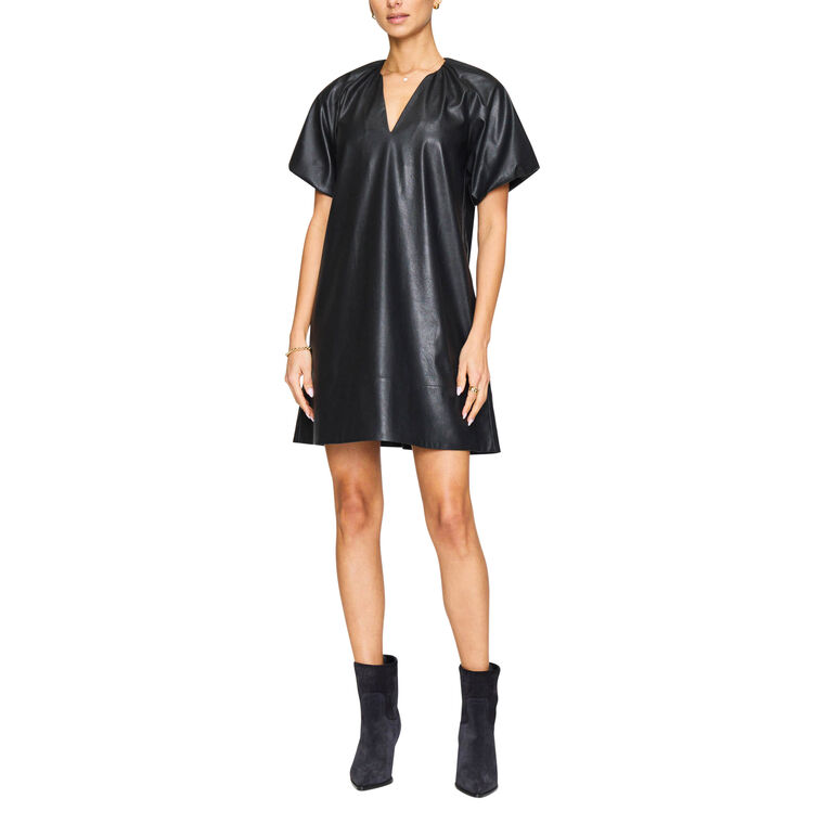 The Hattie Short Sleeve Vegan Leather Mini Dress image number null