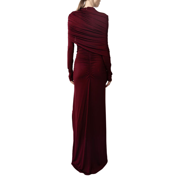 Long Sleeve Jersey Asymmetrical Shawl Draped Gown image number null