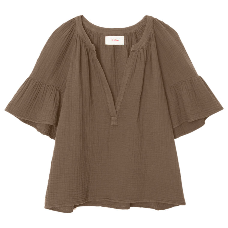 Nia Short Sleeve Split Neck Top image number null