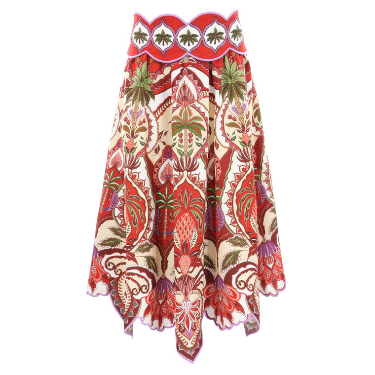 Odara Linen Blend Scalloped Midi Skirt image number null