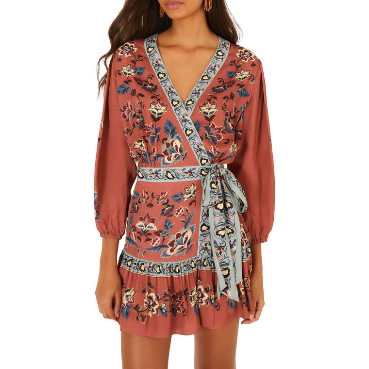 Floral Beauty Tapestry Wrap Mini Dress image number null