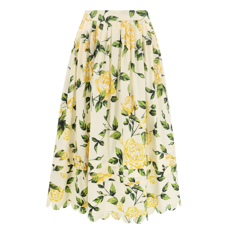 English Roses Pleated Poplin Scallop-Trim Midi Skirt image number null