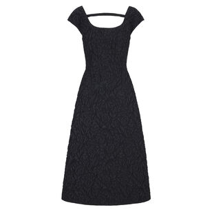 Pesca Short Sleeve Warp Floral Jacquard Boatneck Midi Dress