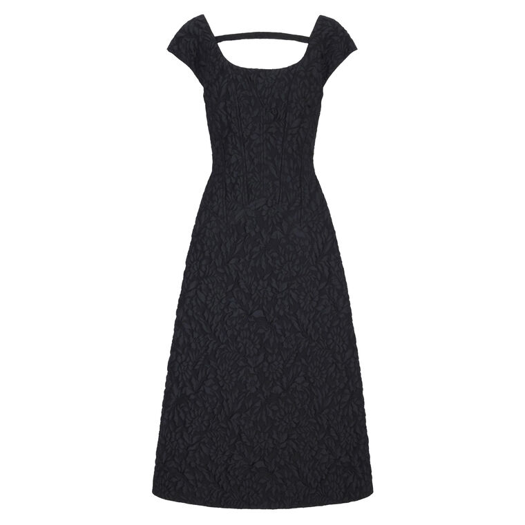 Pesca Short Sleeve Warp Floral Jacquard Boatneck Midi Dress image number null