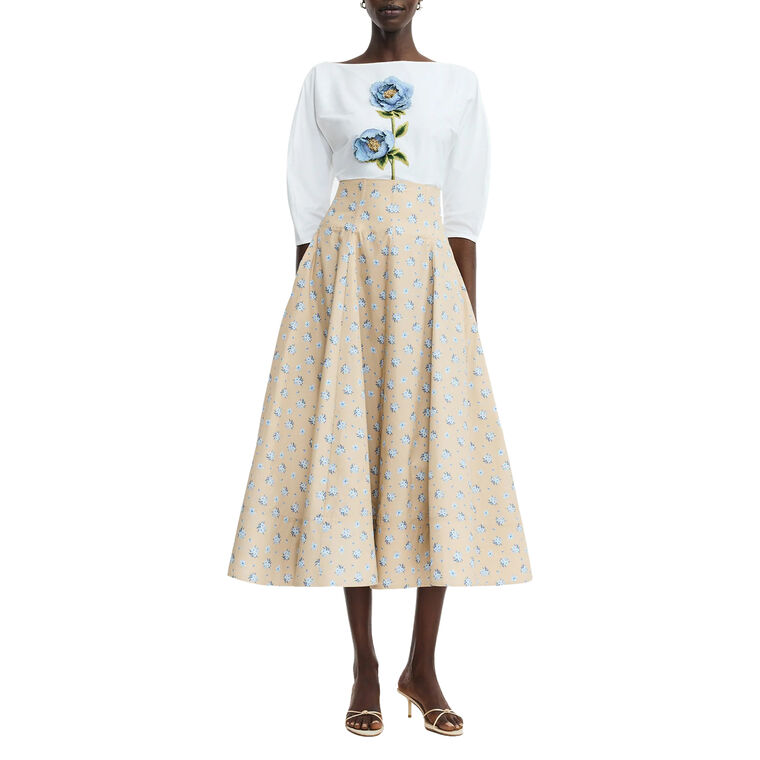 3D Peony Embroidered Cotton Poplin Top image number null