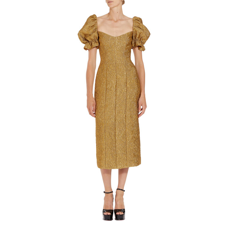 Farrah Gold Brocade Midi Dress image number null