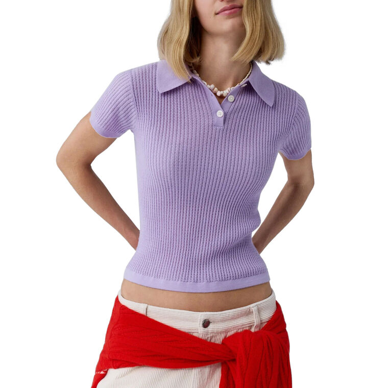 Shrunken Short Sleeve Cashmere Polo Sweater image number null