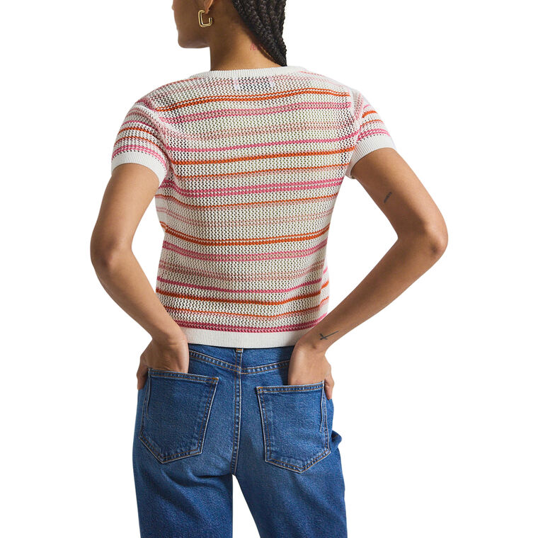 Andy Corded Mesh Split Neck Short Sleeve Sweater image number null