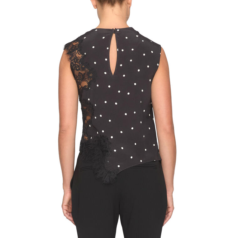 Gracie Polka Dot Sleeveless Crepe And Lace Top image number null