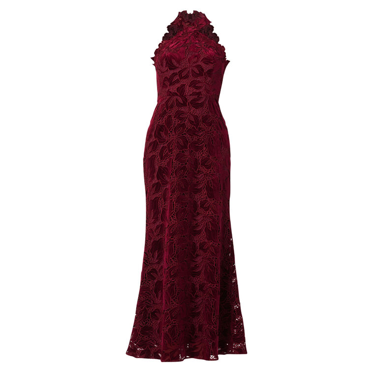 Vera Halterneck Velvet Lace Maxi Dress image number null