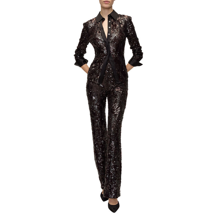 Collier High-Rise Sequin Skinny-Flare Pant image number null