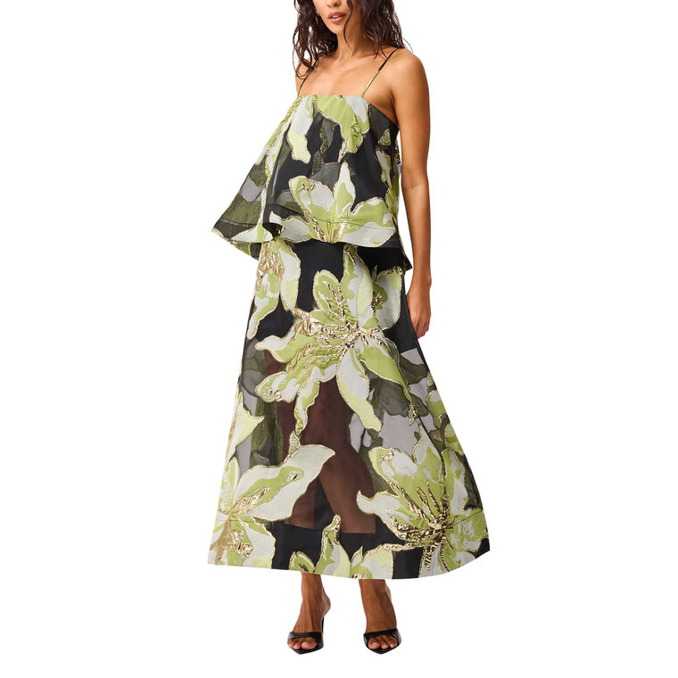 Elysia Sleeveless Tiered Floral Jacquard Gown image number null