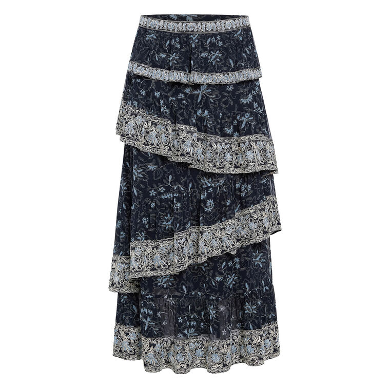 Paislee Tiered Floral Print Maxi Skirt image number null
