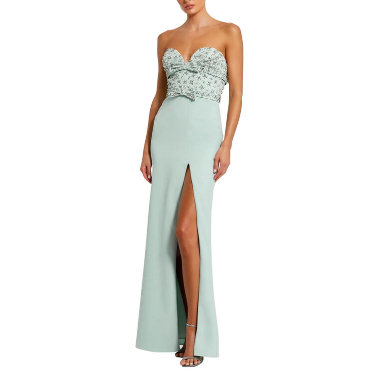 Strapless Front Slit Strapless Fitted Gown With Rhinestones image number null