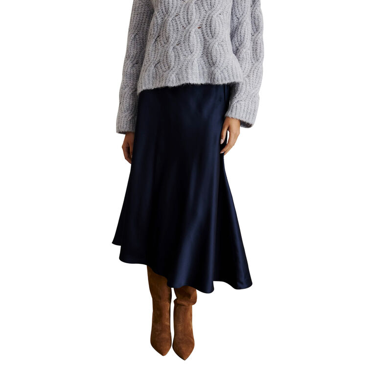 Beth Bias-Cut Satin Midi Skirt image number null