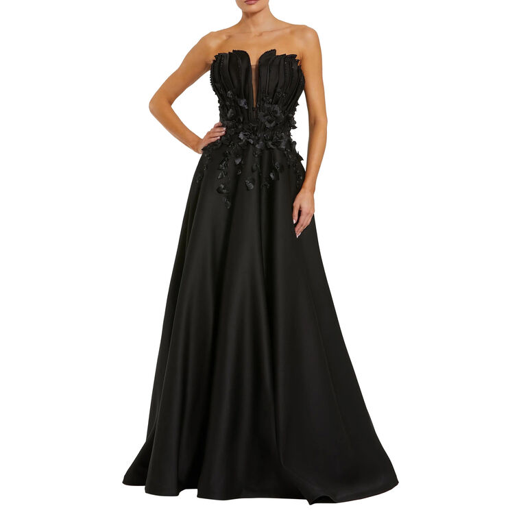 Strapless Satin Floral Embellished Ball Gown image number null