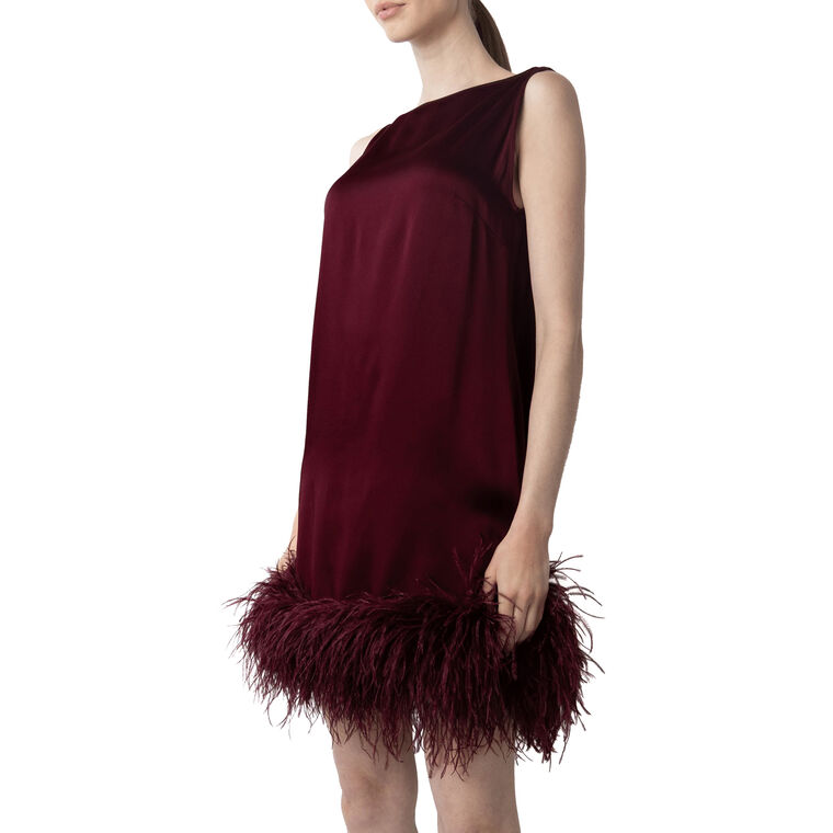 Sleeveless Satin Mini Dress With Feather Hem image number null