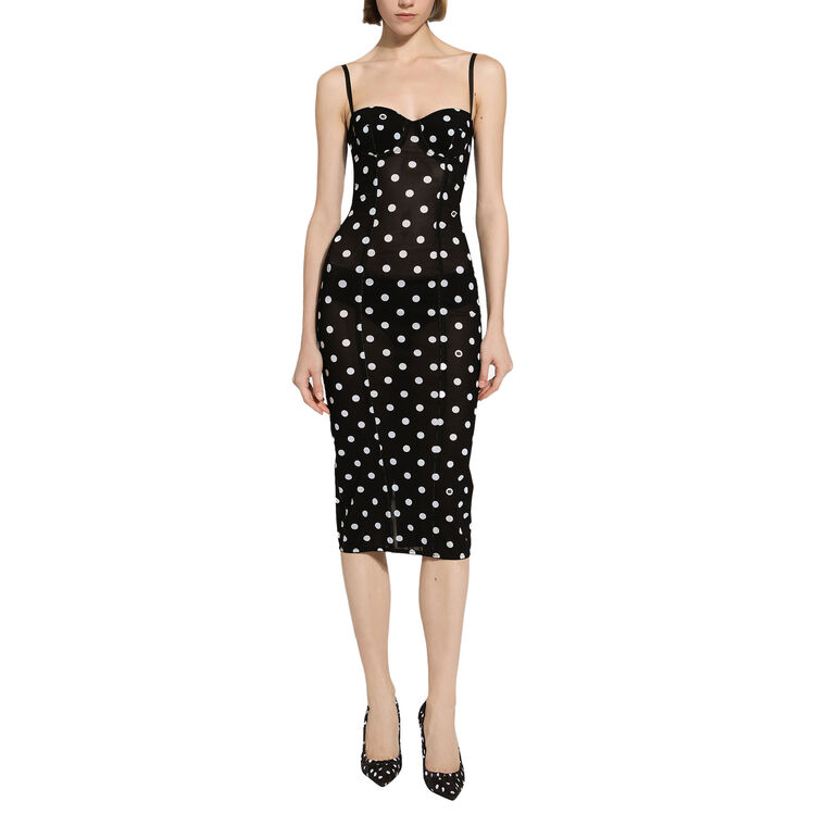 Marquisette Spaghetti Strap Polka Dot Midi Dress image number null