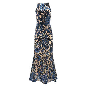 Floral Sequin Embroidered Halter Tulle Gown