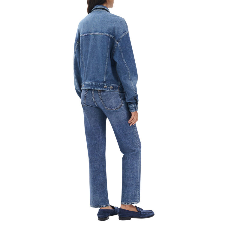 Miramar Terry Cloth Denim Look Trucker Jacket image number null