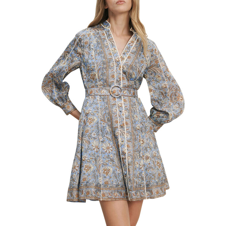 Kumar V-Neck Blouson Sleeve Belted Mini Dress image number null