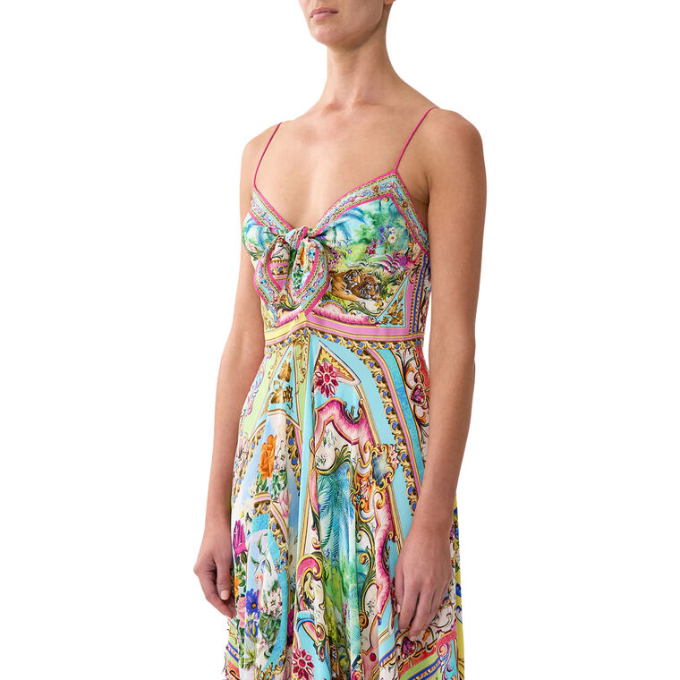Long Sleeveless Dress With Tie Front image number null
