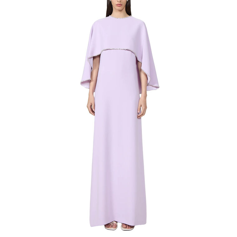 Orianna Sleeveless Crepe Column Gown With Cape image number null
