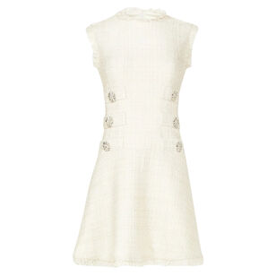 Sleeveless Jewel-Detail Lurex Tweed Mini Dress