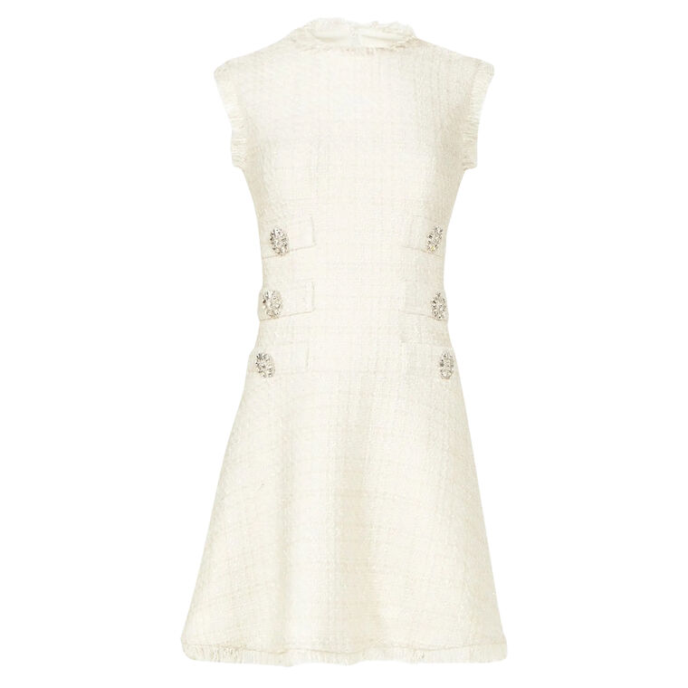 Sleeveless Jewel-Detail Lurex Tweed Mini Dress image number null